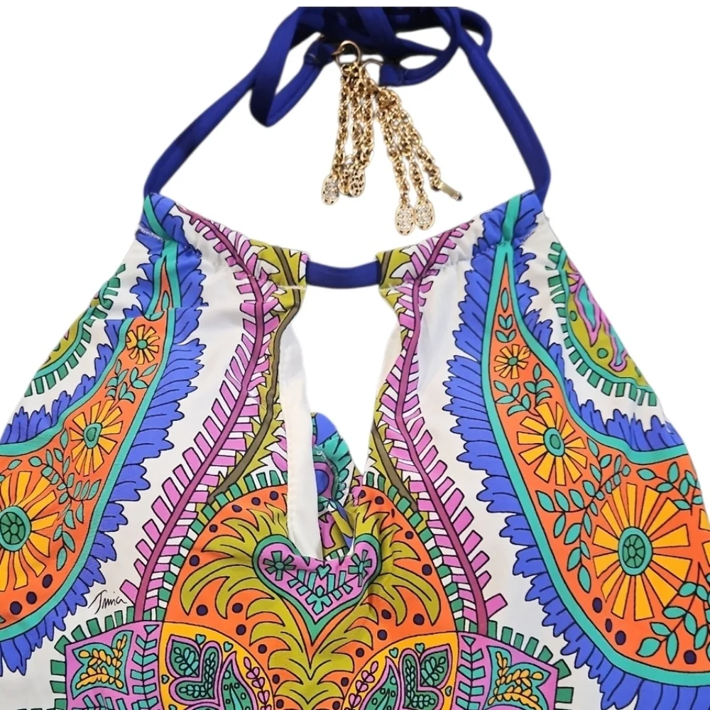 Trina Turk Pacific Paisley High Neck Halter One Piece Swimsuit 4 NWT